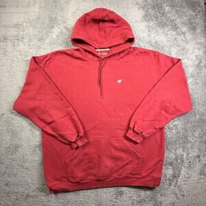 BIG DOGS Mens XL Red Hoodie Relaxed Boxy Fit Fleece Pullover Embroidered Logo